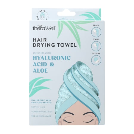 therawell® twirly hair drying towel - hyaluronic acid & aloe