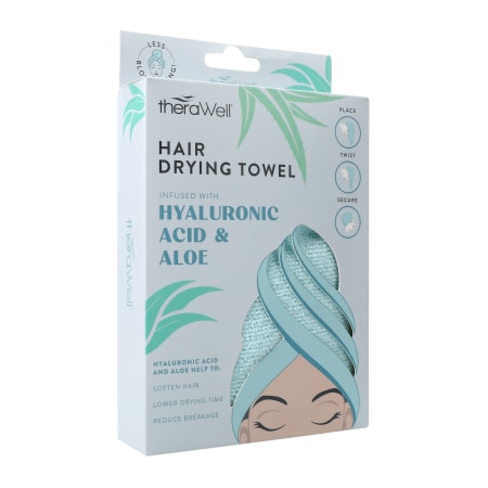 therawell® twirly hair drying towel - hyaluronic acid & aloe